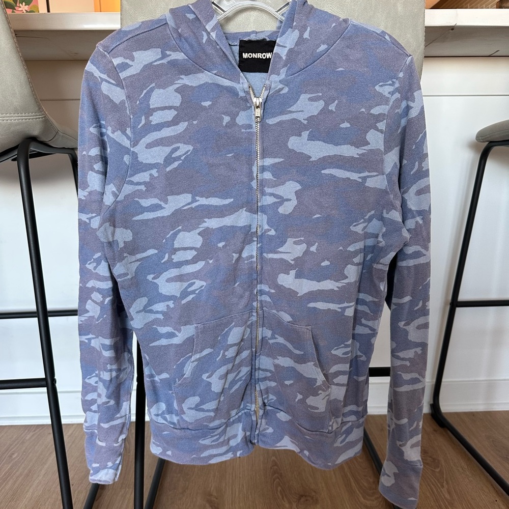 Monrow light blue camo zip up, worn once!